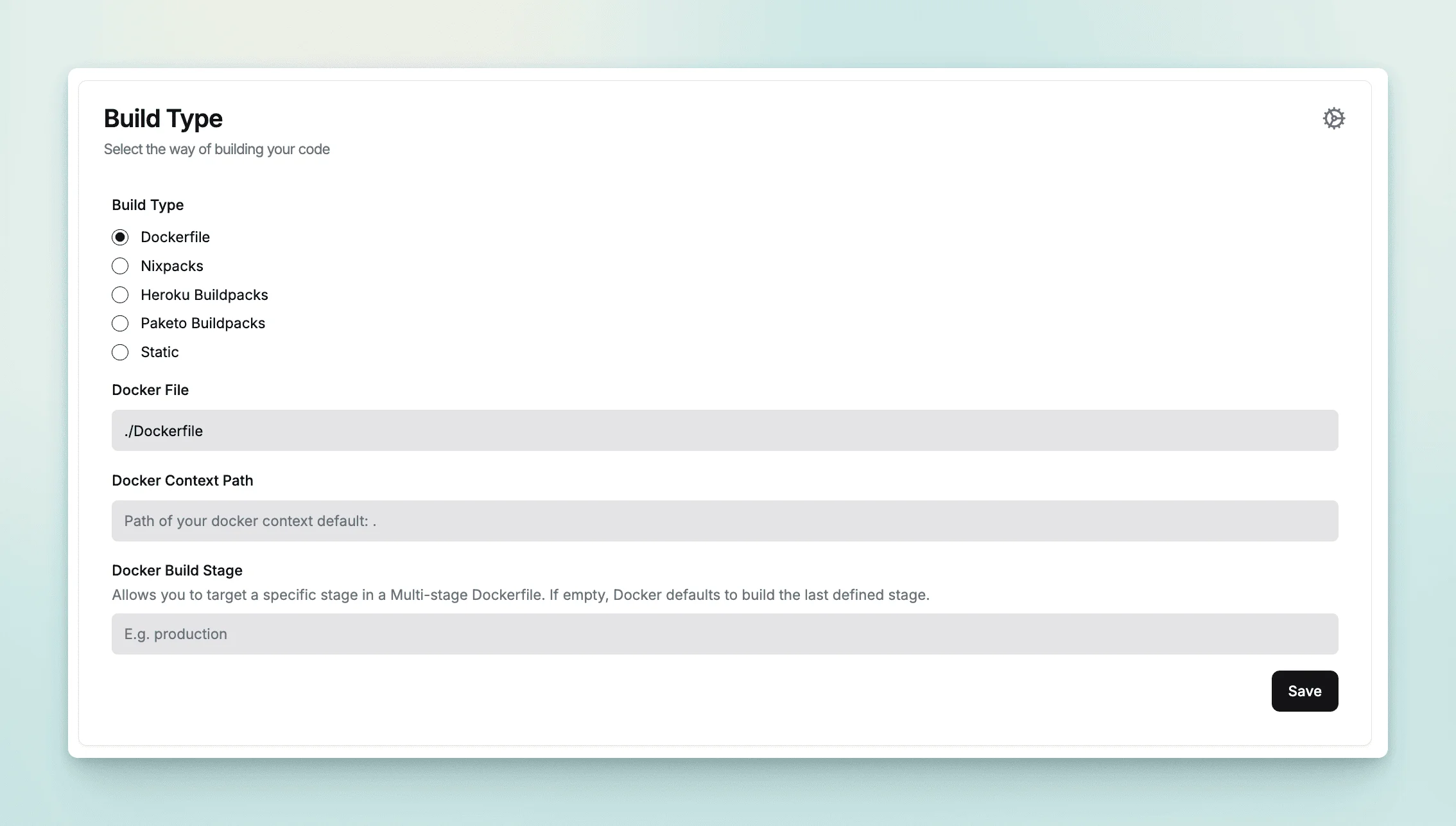 deploy settings for build type