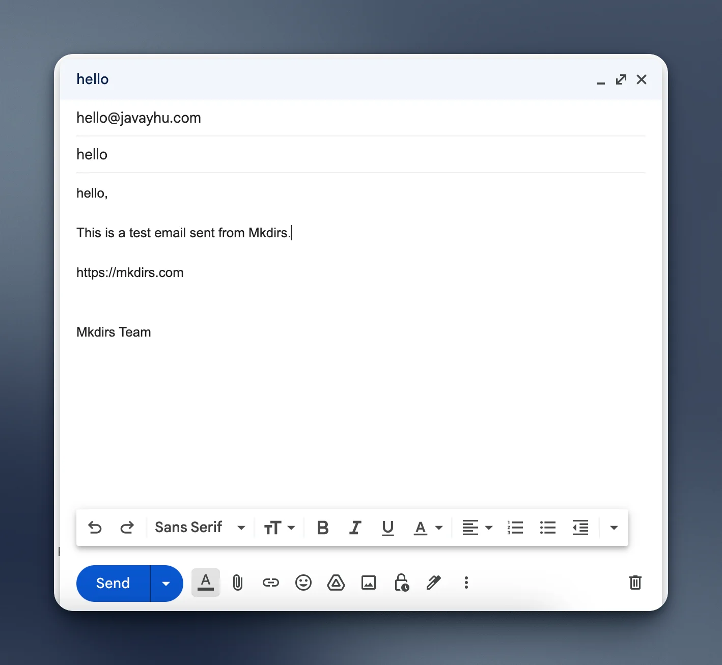 gmail send test email