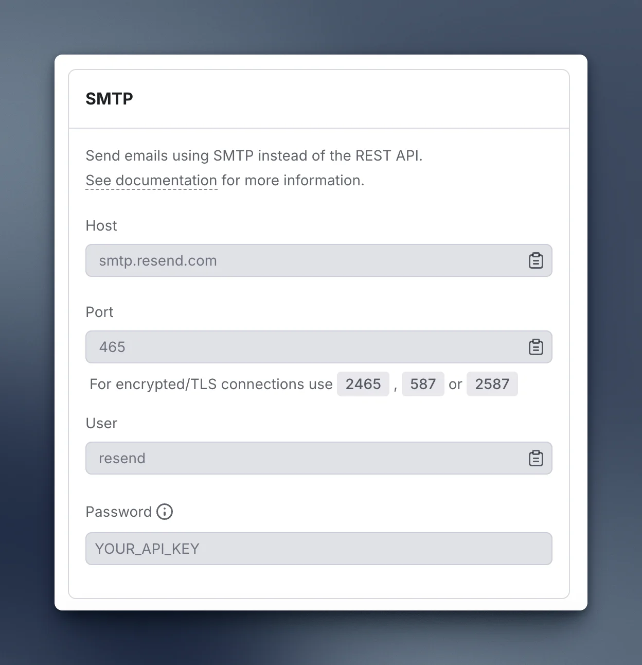 resend smtp settings