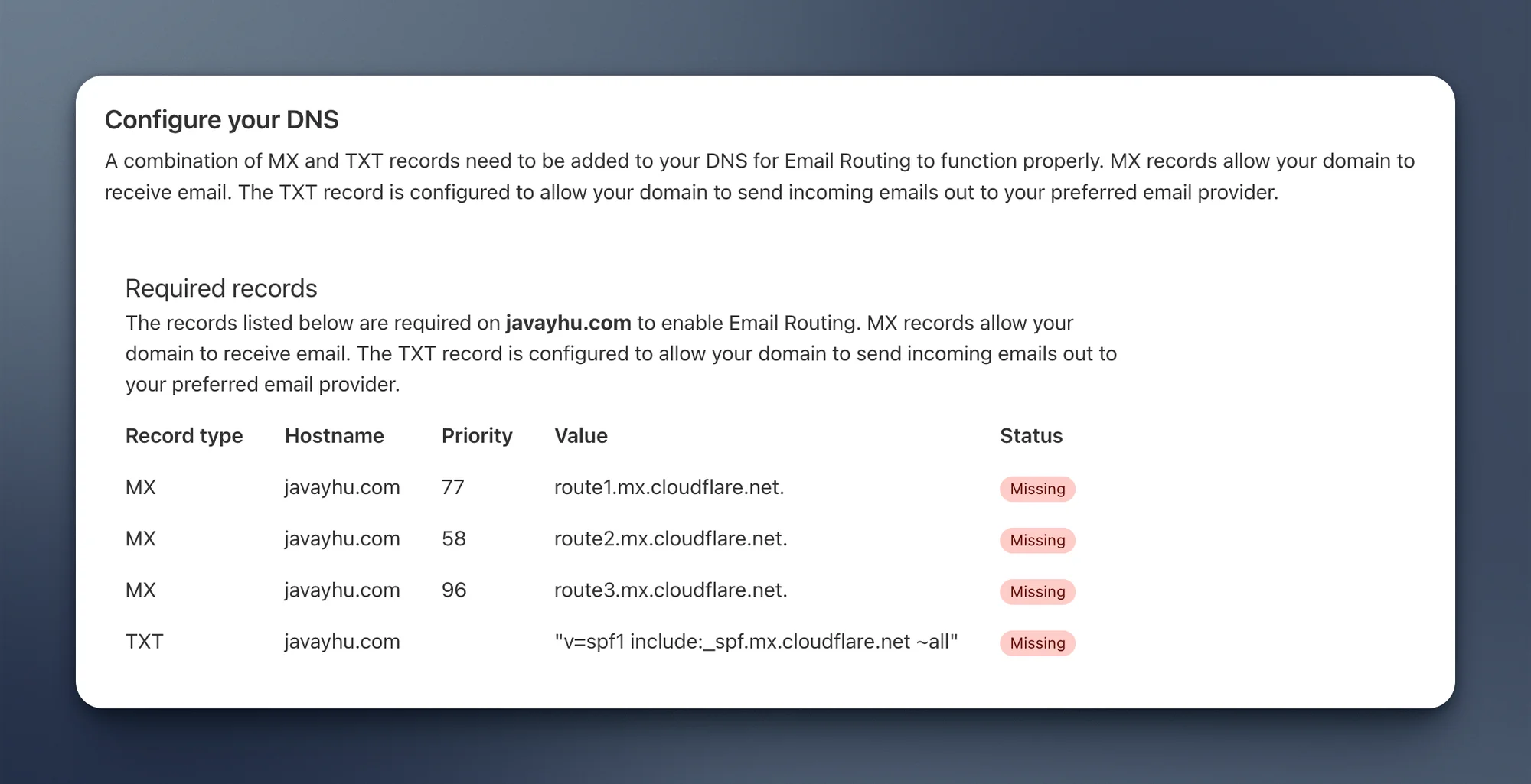 cloudflare email add dns records